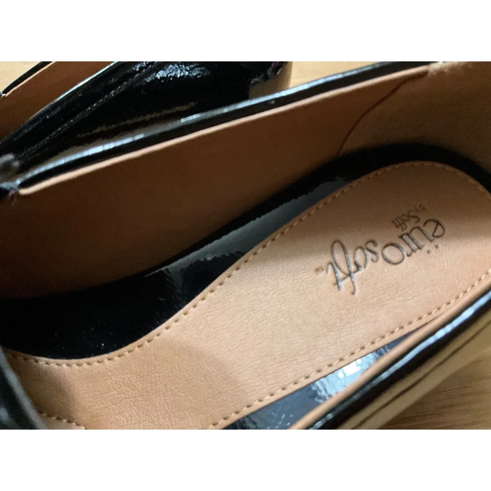 EuroSoft by Sofft Pearl Black Patent Block Heel Loafers Square Toe Pumps 10M